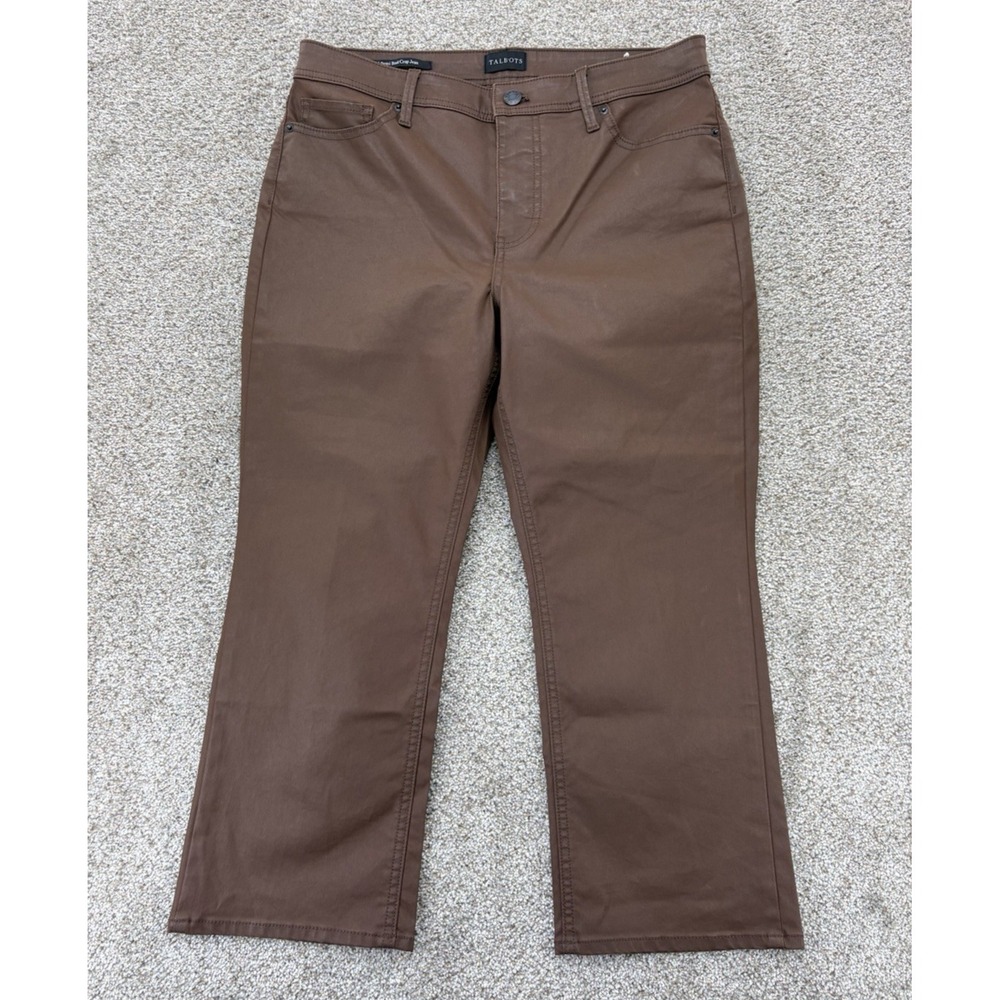 Talbots Demi Boot Crop Jeans Women's 10P Dark Walnut Brown Coated Denim NWOT